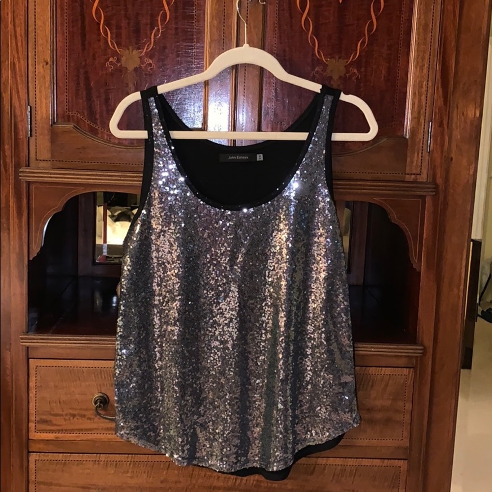 Black silver sequin tank top